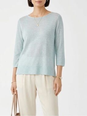 Eileen Fisher Linen Crepe Top NWT. Medium.  Italian Yarn. Light Green. Lagenlook